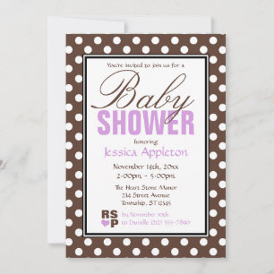 Brown Polka Dot Lila Chevron Baby Shower Inbjudningar