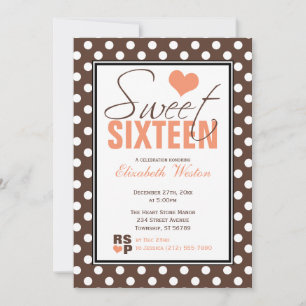 Brown Polka Dot Orange Chevron Sweet sixteen Inbjudningar