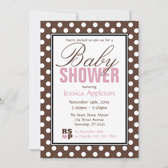 Brown Polka Dot Rosa Chevron Baby Shower Inbjudningar (Framsida)