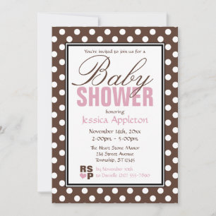 Brown Polka Dot Rosa Chevron Baby Shower Inbjudningar