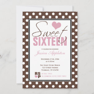 Brown Polka Dot Rosa Chevron Sweet sixteen Inbjudningar