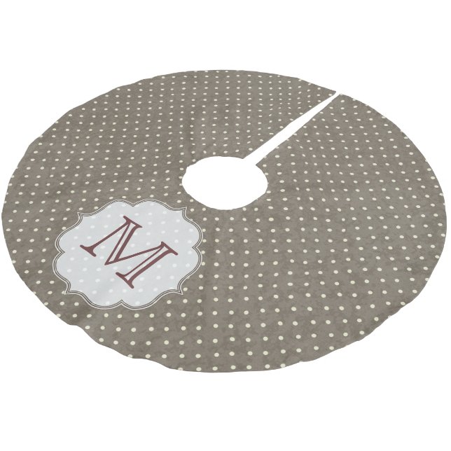 Brown Polkadot Monogram Initial Träd Skirt Julgransmatta Borstad Polyester (Vinklad)