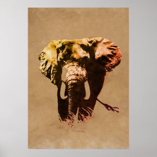 Brown Pop Art Elephant Bläck Paint Poster