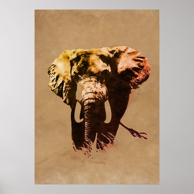 Brown Pop Art Elephant Bläck Paint Poster (Framsidan)