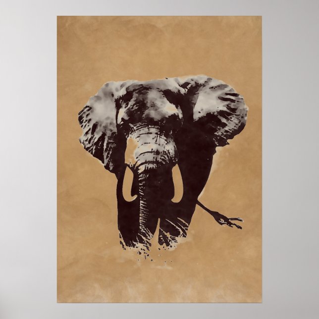 Brown Pop Art Elephant Bläck Paint Poster (Framsidan)