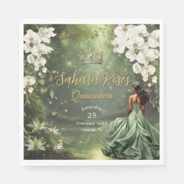 Brown Princess and Frog Sage Green Quinceanera 16 Pappersservett
