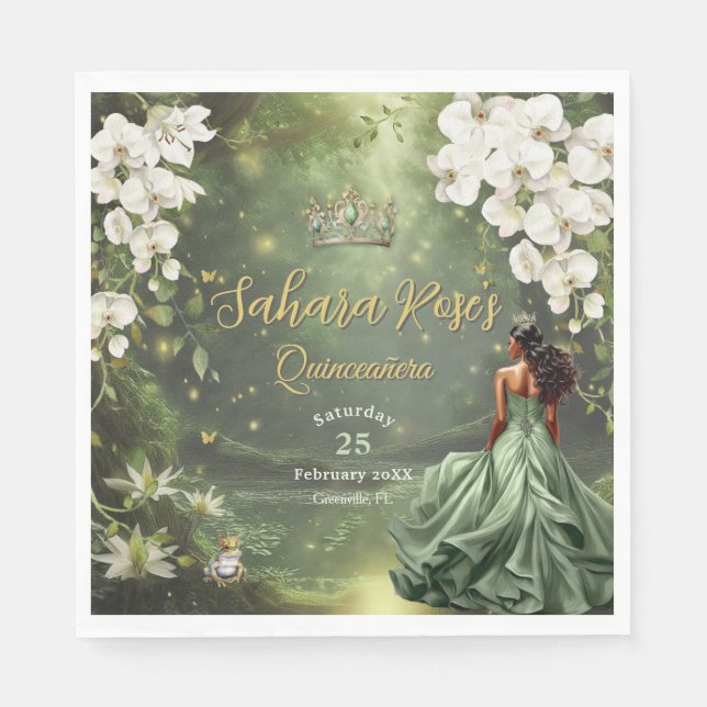 Brown Princess and Frog Sage Green Quinceanera 16 Pappersservett (Framsidan)