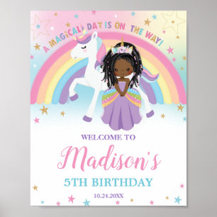 Brown Princess Unicorn Birthday Rainbow Välkommen Poster