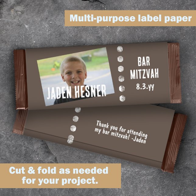 Brown Pub Mitzvah Anpassningsbar Candy Pub Wrapper (brown bar mitzvah personalized chocolate candy bar label, photo budget cheap low cost DIY wrapper)