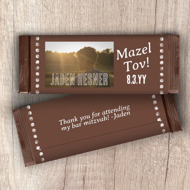 Brown Pub Mitzvah Chocolate Candy Pub Wrapper Flygblad (brown bar mitzvah personalized photo chocolate candy bar wrapper budget dark brown party favor label)