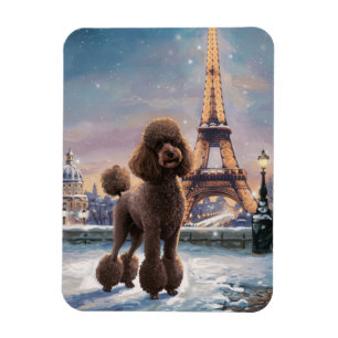 Brown Pudel Winter i Paris Painting Art Flexible Magnet