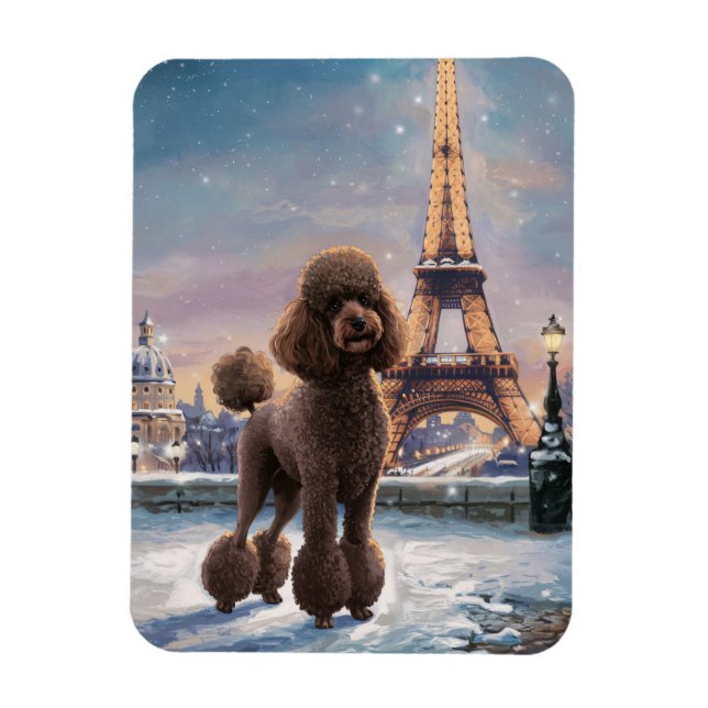 Brown Pudel Winter i Paris Painting Art Flexible Magnet (Vertikal)
