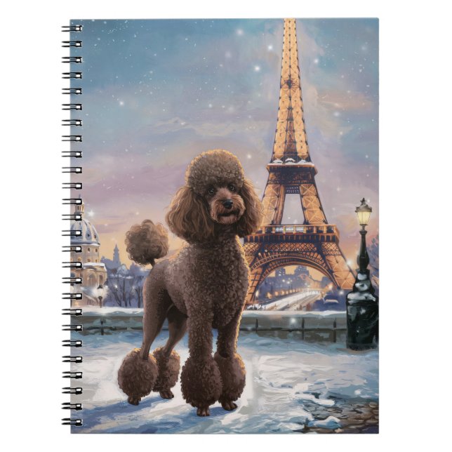 Brown Pudel Winter i Paris Painting Art Spiral Anteckningsbok (Framsidan)