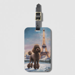 Brown Pudel Winter in Paris Painting Art Bagagebricka