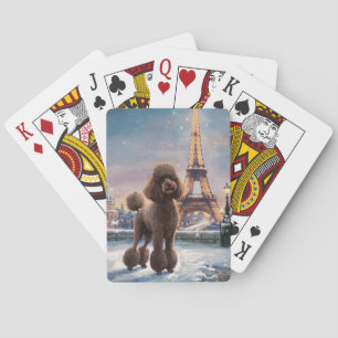 Brown Pudel Winter in Paris Painting Art Casinokort
