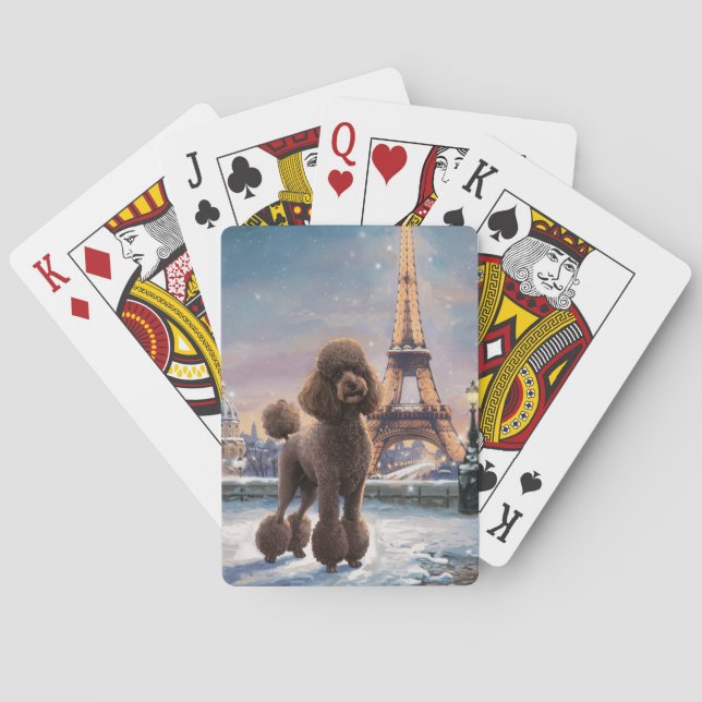 Brown Pudel Winter in Paris Painting Art Casinokort (Baksidan)