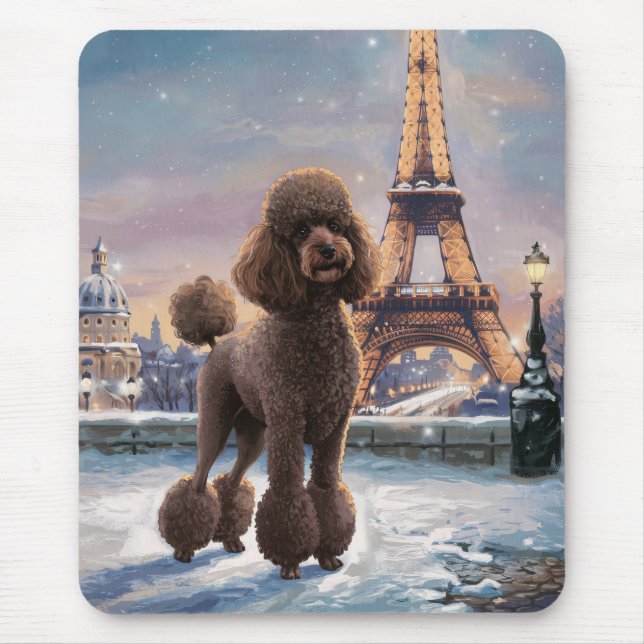 Brown Pudel Winter in Paris Painting Art Musmatta (Framsidan)