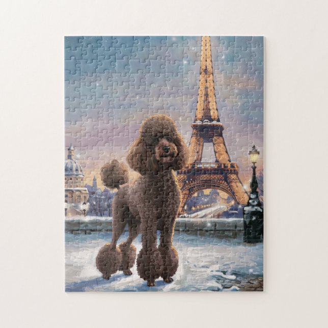 Brown Pudel Winter in Paris Painting Art Pussel (Vertikal)