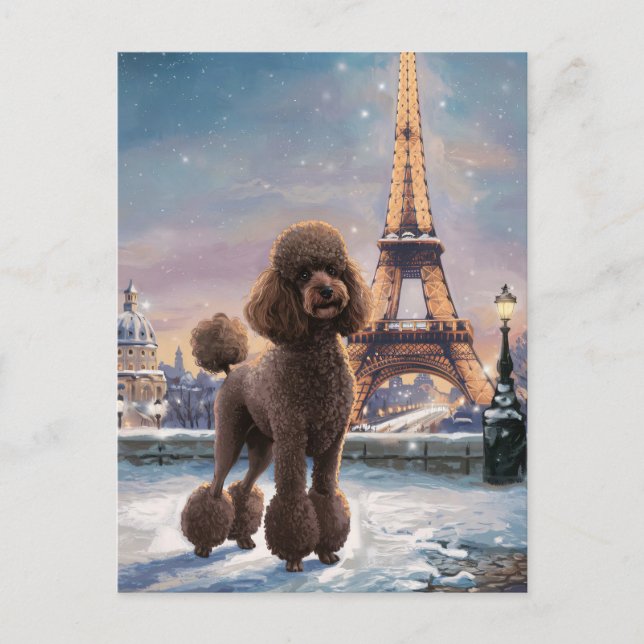 Brown Pudel Winter in Paris Painting Art Vykort (Framsida)
