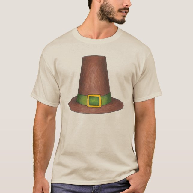 Brown Puritan Pilgrim Hat Happy thanksgiving T Shirt (Framsida)
