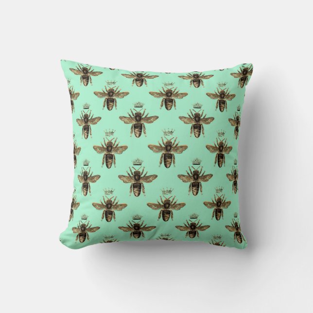 Brown Queen Bees på Mint-Grönten Kudde (Framsida)