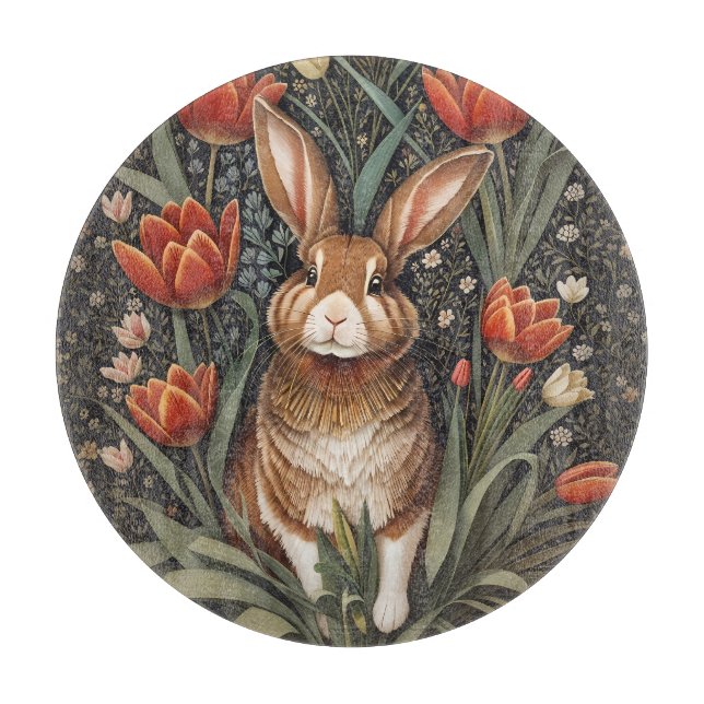 Brown Rabbit Red Tulips William Morris Inspired (Framsidan)