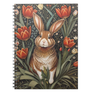 Brown Rabbit Red Tulips William Morris Inspired Anteckningsbok