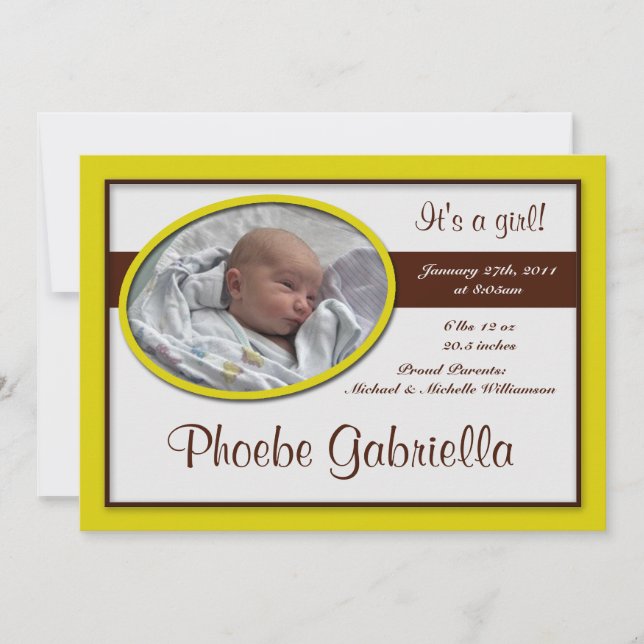 Brown Rand Gult Tillkännagivande för födelse Meddelande (Framsida)