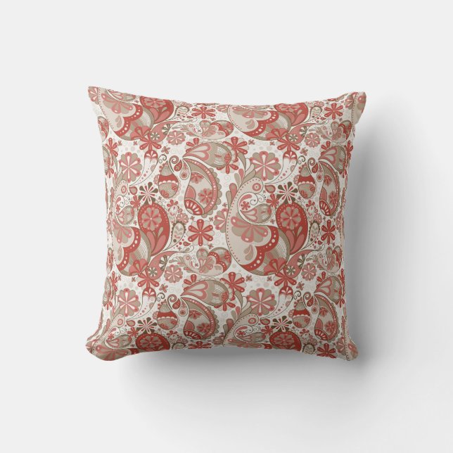 Brown Raspberry Paisley Pillow Kudde (Framsida)