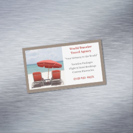 Brown Red Chairs Agency Travel Agent Beach Magnetiska Visitkort