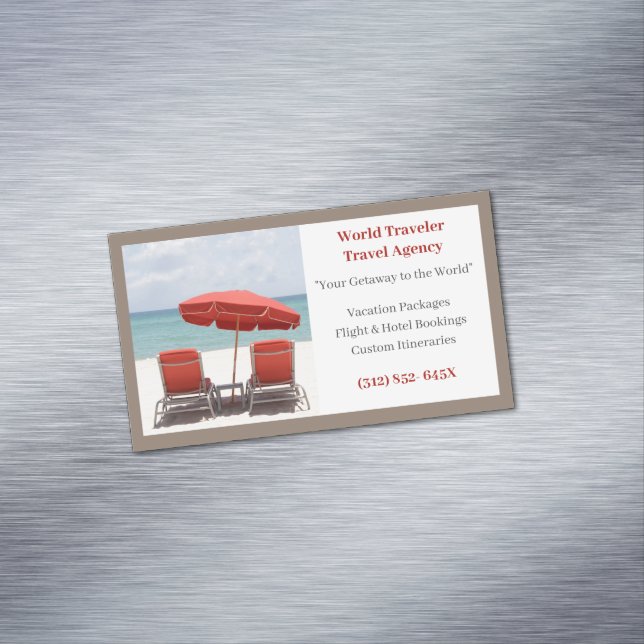 Brown Red Chairs Agency Travel Agent Beach Magnetiska Visitkort (In Situ)