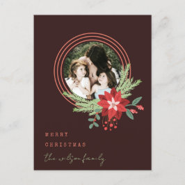 Brown Red Circle Photo Poinsettia God jul Helg Vykort