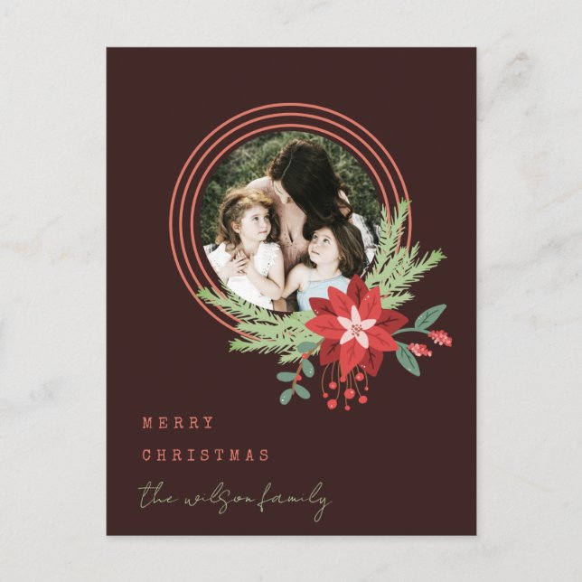 Brown Red Circle Photo Poinsettia God jul Helg Vykort (Framsida)