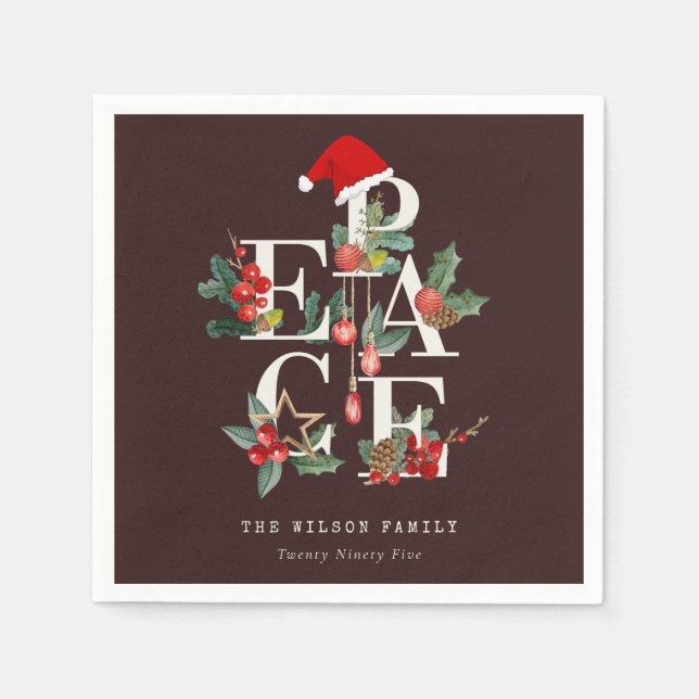 Brown Red Grönt White Peace-julhelgen Pappersservett (Framsidan)