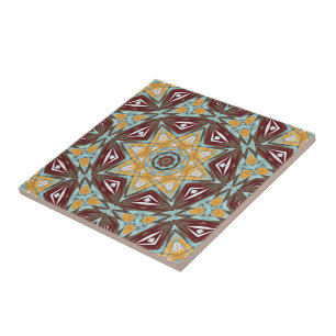 Brown Red Mustard Gult Aqua Ethnic Tribe Art Kakelplatta