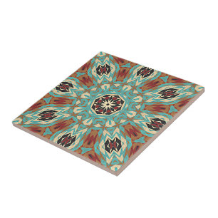 Brown Red Terracotta Turquise Ethnic Tribe Art Kakelplatta