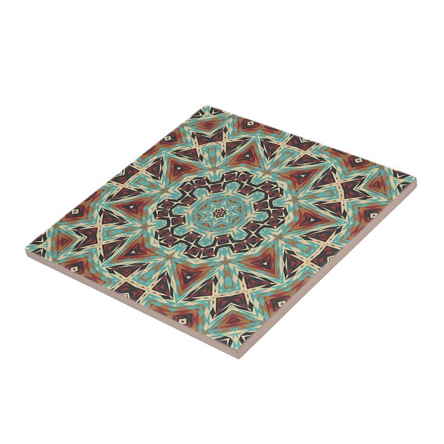 Brown Red Terracotta Turquise Ethnic Tribe Art Kakelplatta (Sidan)