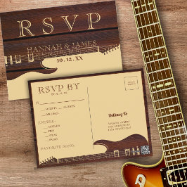 Brown & Red Wood Guitar Bröllop OSA Vykort
