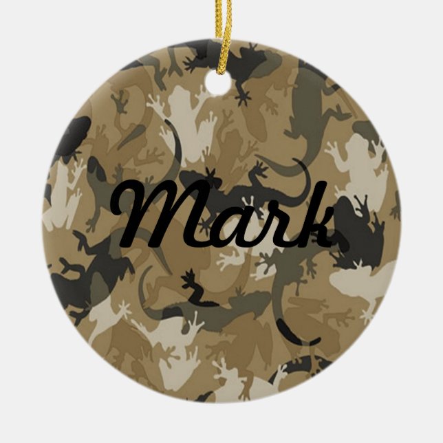 Brown Reptile Camouflage Namn Ornament (Framsidan)