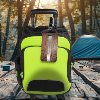 Brown Reptile Digital Leather Titanium Metall Bagagebricka