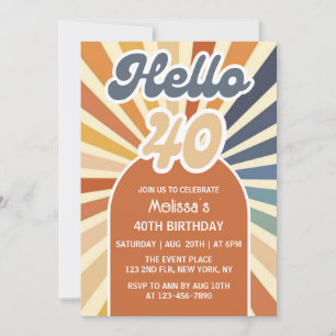 Brown Retro Sol Groovy Wave Hej 40:e födelsedagen Inbjudningar