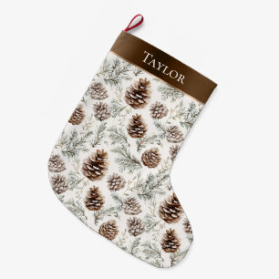 Brown Ribbon Silver jul Gräs Cones Stor Julstrumpa