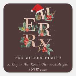Brown Ro Guld God jul Foliage Adress Fyrkantigt Klistermärke