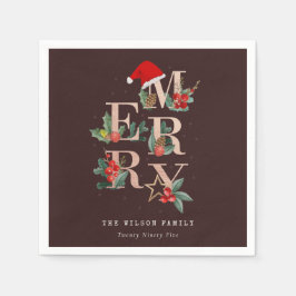 Brown Ro Guld Red Grönt God jul Foliage Pappersservett