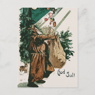 Brown Robe Santa Claus Christmas Helg Vykort