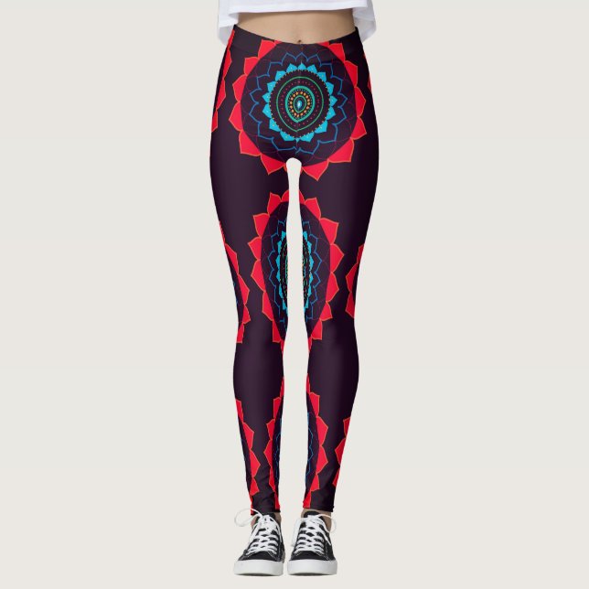 Brown, röd Mandala Legging (Framsida)