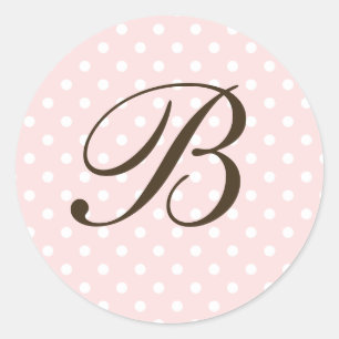 Brown Rosa Anpassningsbar Monogram Polka-punktförm Runt Klistermärke
