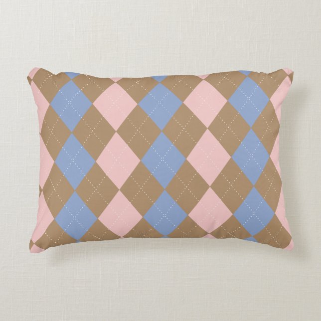 Brown Rosa Blue Argyle Prydnadskudde (Framsidan)