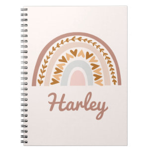Brown Rosa Boho Rainbow Anpassat namn Monogram Anteckningsbok