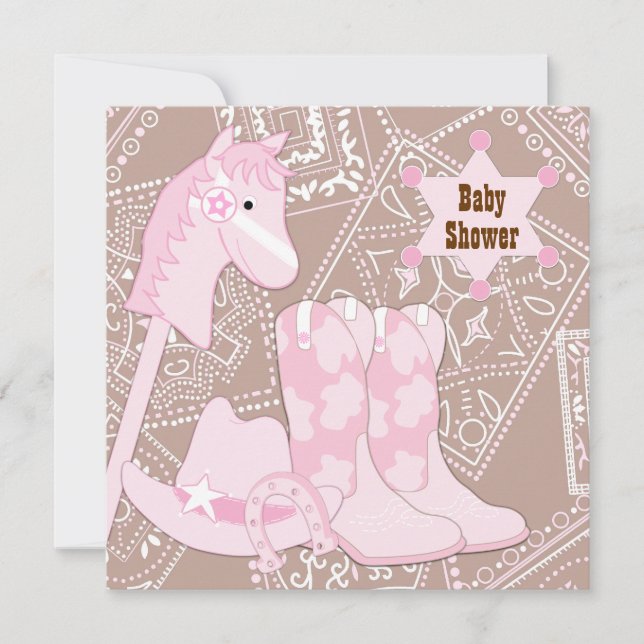 Brown Rosa Cowgirl Flicka Shower Inbjudningar (Framsida)